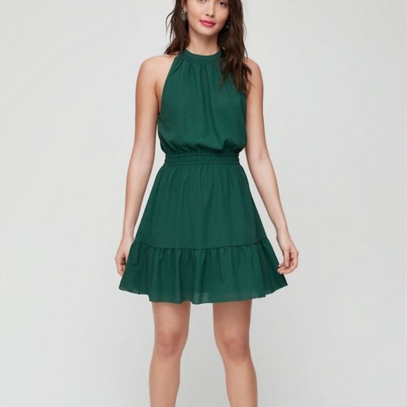 Aritzia Wilfred Effet Halter Mini Dress Forest Green Size Small - Picture 1 of 11
